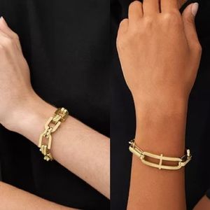 Fossil Heritage D-Link Gold-Tone Stainless Steel Chain Bracelet set